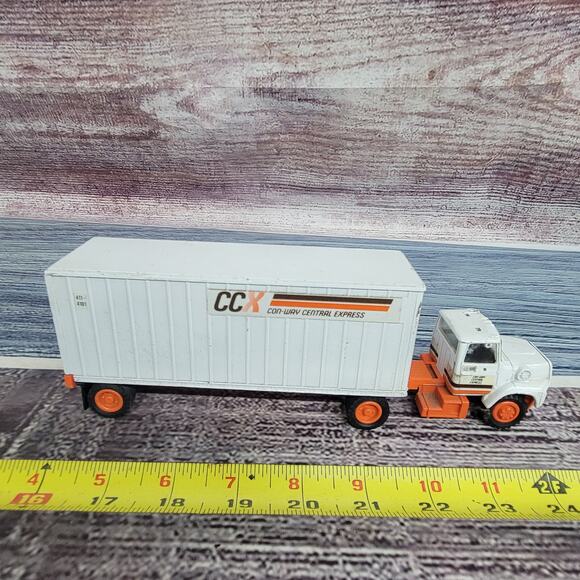 Vintage Tonkin CCX Ford areo semi and pup trailer die-cast white/orange - Picture 7 of 13